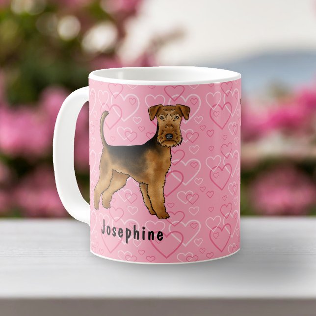 Mug Airedale Terrier Chien Avec Coeurs Rose Et Nom (Créateur téléchargé)