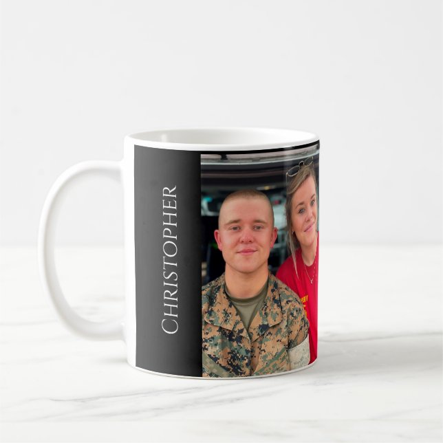 Mug Ajouter 2 frères et soeurs photo Monogramme Café M (Gauche)