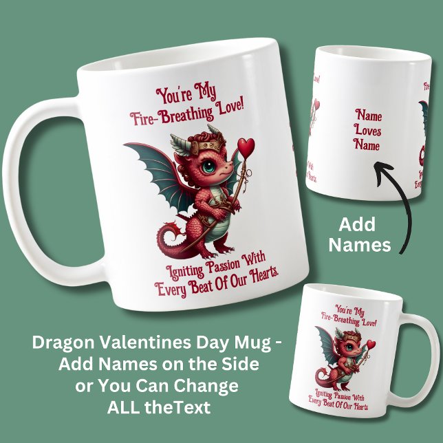 Mug Ajouter des noms, Dragon Valentines Day Red Heart (Créateur téléchargé)