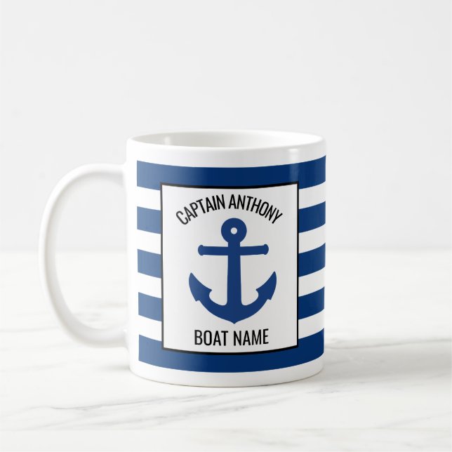 Mug Ajouter le nom du capitaine et du bateau Ancre ble (Gauche)