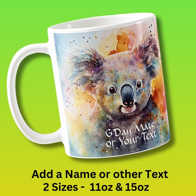 Mug Ajouter le nom et le texte - Aquarelle Koala G'day (Créateur téléchargé)