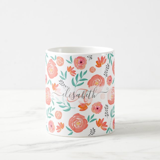 Mug Ajouter le nom + le motif floral d'aquarelle de co (Centre)