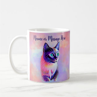 Mug Ajouter le nom Texte, Pastels Peint Chat Siamais