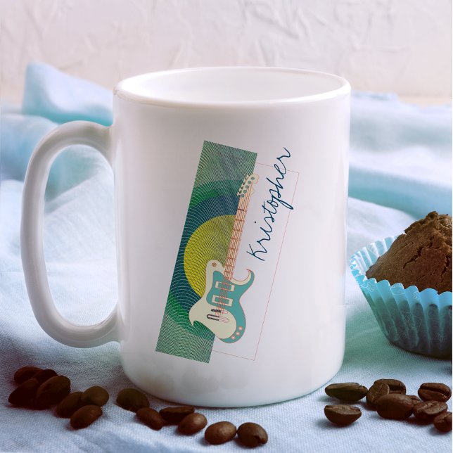 Mug Ajouter un nom Cool moderne blanc & Turquoise Guit (Créateur téléchargé)