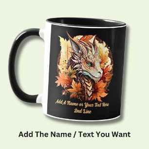 Mug Ajouter un nom ou un texte, Dragon avec feuilles d