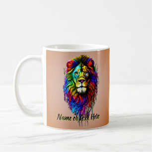 Mug Ajouter un nom Texte, coloré Lion de la goutte de 