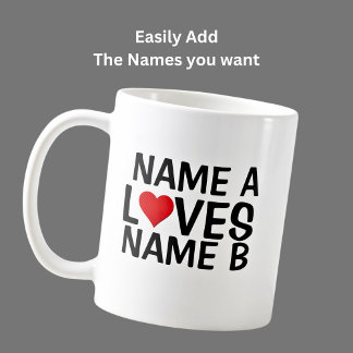 Mug Ajouter vos noms - Nom Aime Nom du coeur