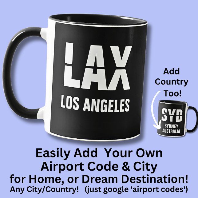 Mug Ajouter votre code & ville, code aéroport LAX LOS  (Créateur téléchargé)