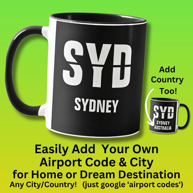 Mug Ajouter votre code & ville - Code aéroport - SYD S (Créateur téléchargé)