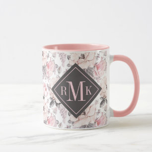 Mug Ajouter votre monogramme  Motif rose et gris class