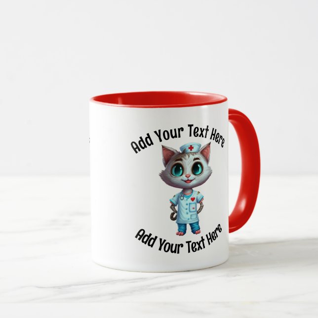Mug Ajouter Votre Texte Café Chat À L'Infirmière Chimi (Devant droit)