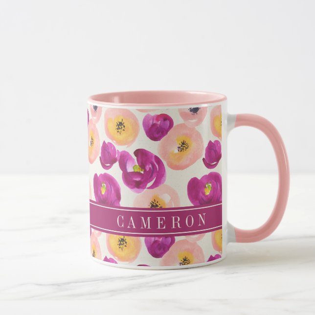 Mug Ajoutez votre motif botanique d'aquarelle nommée (Droite)