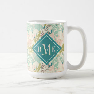 Mug Ajoutez votre motif floral moderne du monogramme  