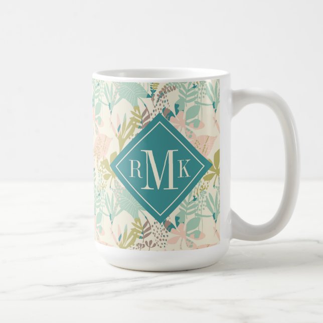 Mug Ajoutez votre motif floral moderne du monogramme | (Droite)