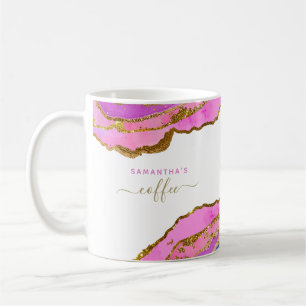 Mug Ajoutez votre nom Aquarelle rose et or Géode