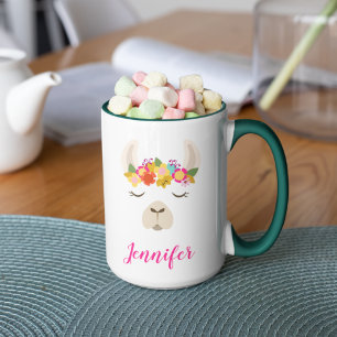 Mug Ajoutez votre nom   Motif Alpaca & Fleurs