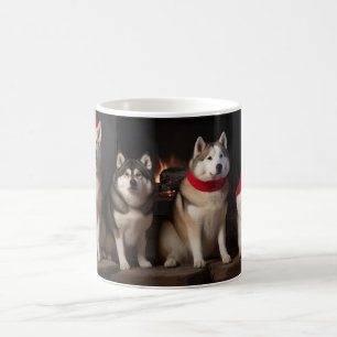 Mug Akita au coin du feu de Noël