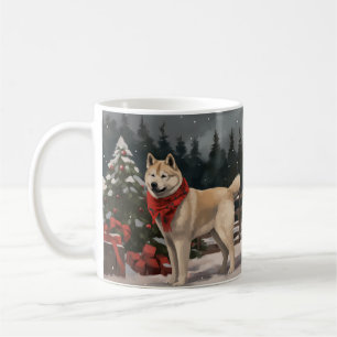 Mug Akita Chien dans Noël de neige