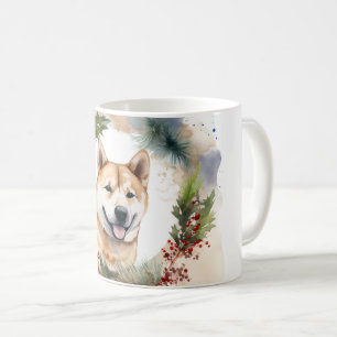 Mug Akita Christmas Wreath Festive Pup