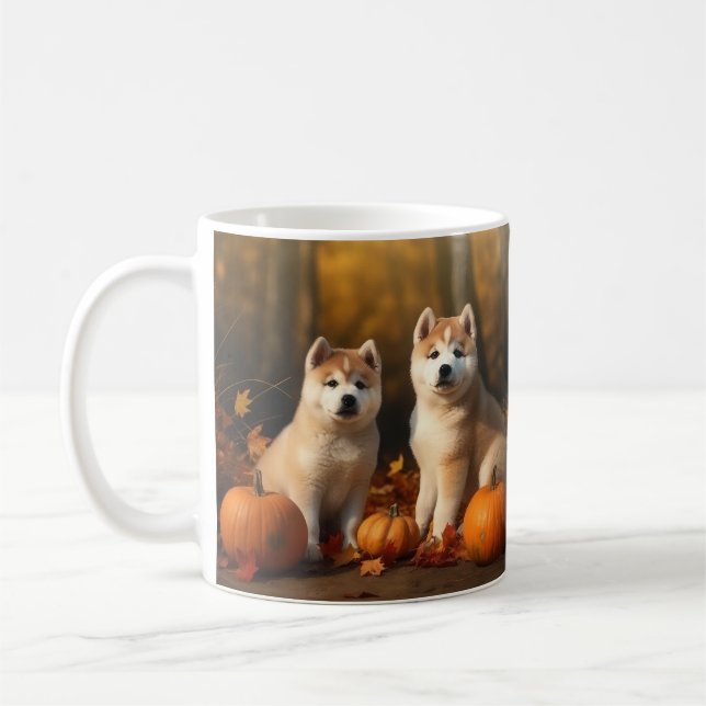 Mug Akita Puppy Citrouille d'automne (Gauche)