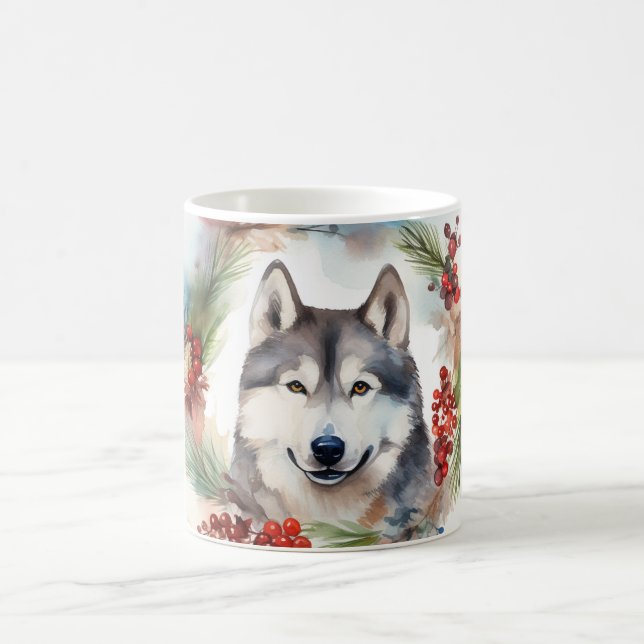 Mug Alaskan Malamute Festive de la couronne de Noël (Centre)