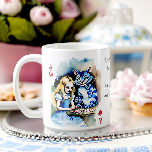 Mug Alice au pays des merveilles cadeaux de fête de ma (Alice in wonderland bridal tea party gifts personalized coffee mug Cheshire cat Alice playing cards )