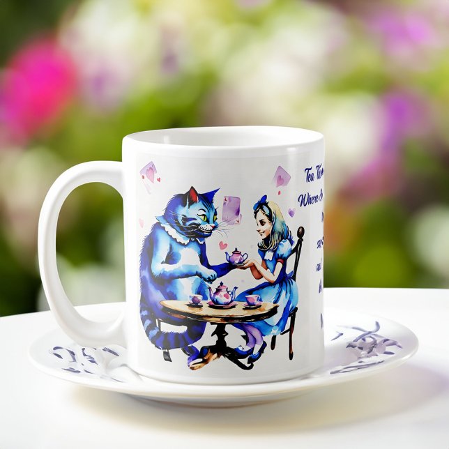 Mug Alice dans le pays des merveilles (Alice in wonderland themed party favors personalized name coffee mug Cheshire cat and Alice tea time)