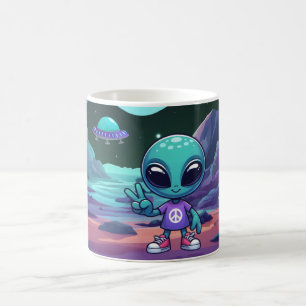 Mug Alien de paix mignon et vaisseau spatial