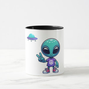 Mug Alien de paix mignon et vaisseau spatial