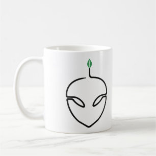 Mug Alien mignon en dessin d'une ligne avec feuille ve