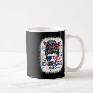 Mug All American Girl Messy Bun Patriotic 4 juillet