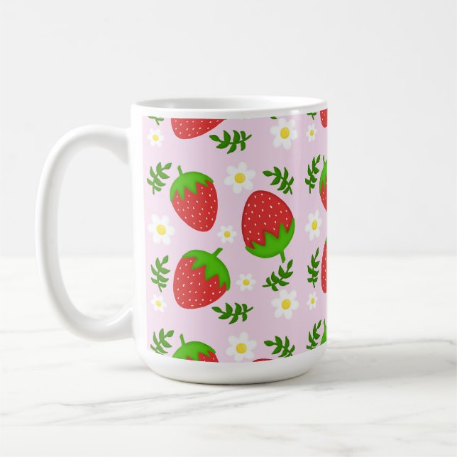 Mug Almofada fofa design contínuo morangos fundo rosa (Gauche)