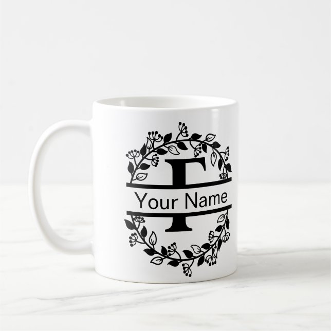 Mug Alphabet floral avec nom Monogramme personnalisé (Gauche)