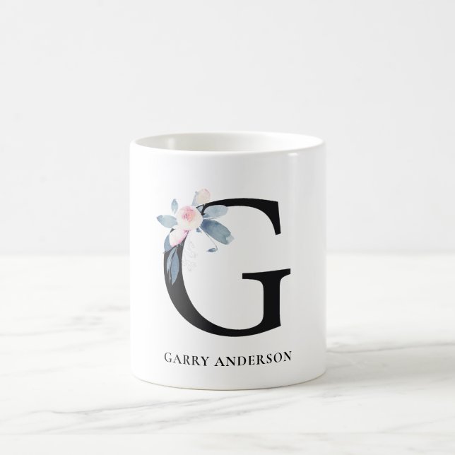 MUG ALPHABÈTES FLORAUX BLEU DOUX NOM LETTRE G (Centre)