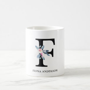 MUG ALPHABÈTES FLORAUX BLEUS DOUX NOM LETTRE F