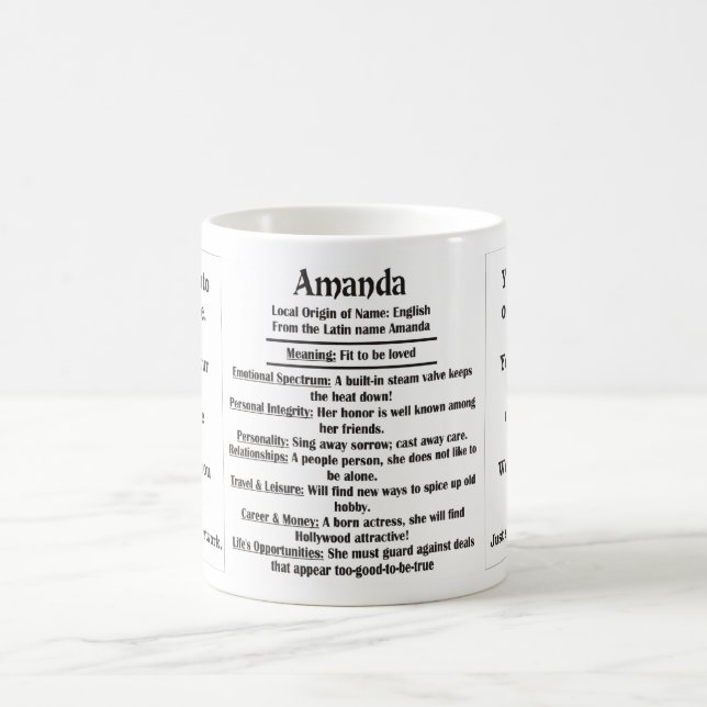 Mug Amanda, l'origine et la signification et votre (Centre)