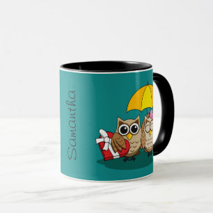 Mug Amateurs de hibou avec parapluie et boîte de choco