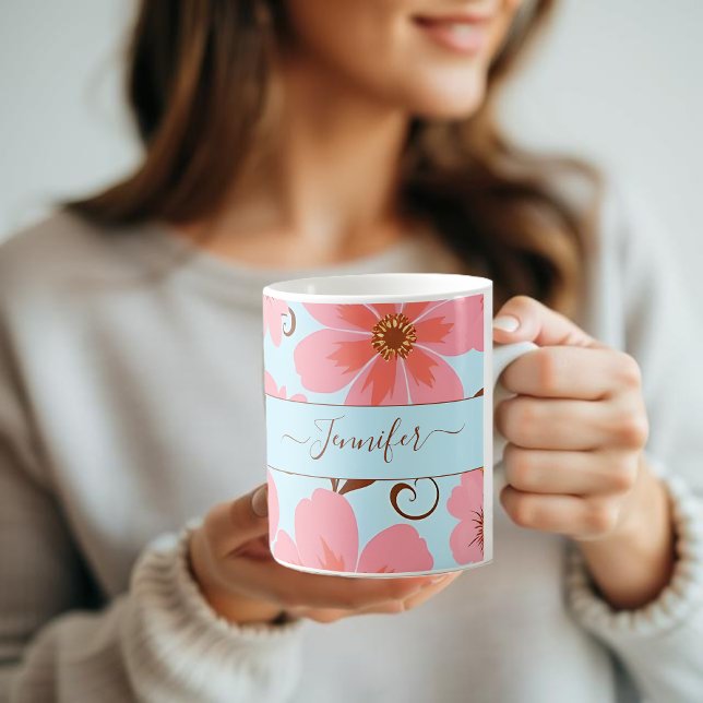 Mug Ambiance florale rose - Fleurs Pastel Vibes-Retro (Pink Floral Mood –Pastel Vibes- Coffee Mug)