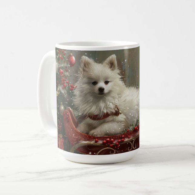 Mug American Eskimo Chien Festif de Noël (Devant gauche)