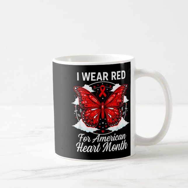 Mug American Heart Disease Awareness Month Ribbon Red  (Droite)