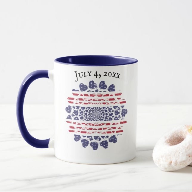 Mug American Psychedelic Patriotic Hearts Tie Dye (Avec donut)