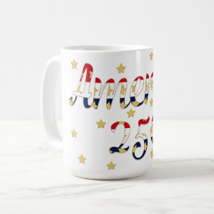 Mug Amérique 250 Rouge, Blanc Bleu Faux Or