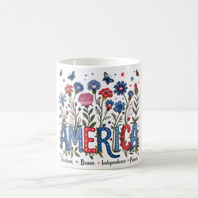 Mug Amérique Florale 4 juillet typographie patriotique (Centre)