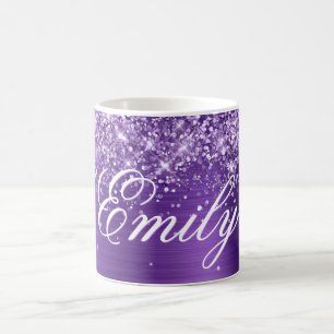 Mug Améthyste Violet Personnalisé Pailleté Feuille