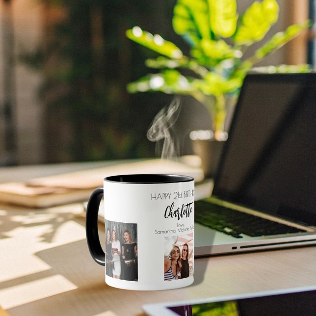 Mug Ami d'anniversaire blanc noir noms photo (Créateur téléchargé)