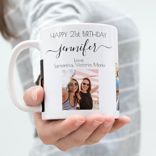 Mug Amis d'anniversaire noir blanc nom photo