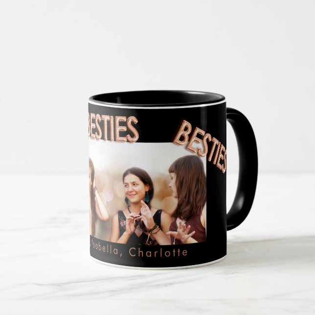 Mug Amis pour toujours noir rose or besties photo (Devant droit)