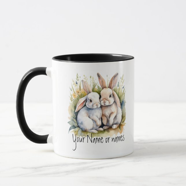 Mug Amitié ou romantique Votre nom Noms lapins (Gauche)