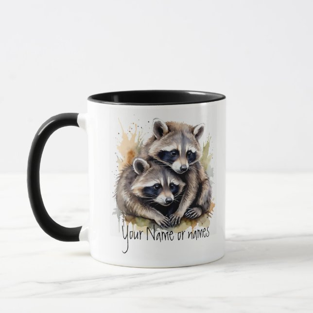 Mug Amitié ou romantique Votre nom Noms Raccoons (Gauche)