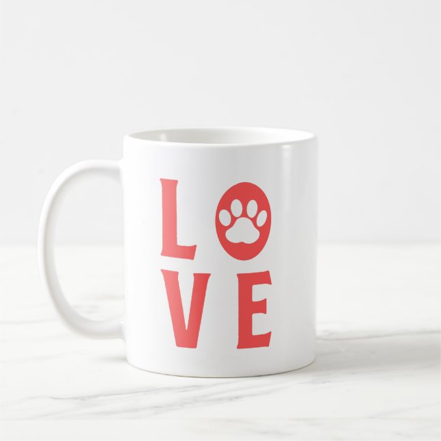Mug Amour avec Empreinte de patte (Chats, Chiens, Anim (Gauche)